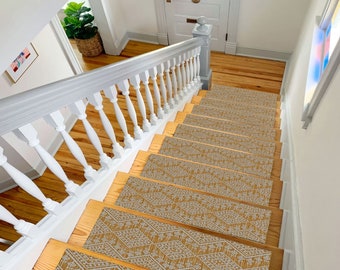 Ethnic Stair Treads Rug Set: Non-Slip Polyester Stairway Mats