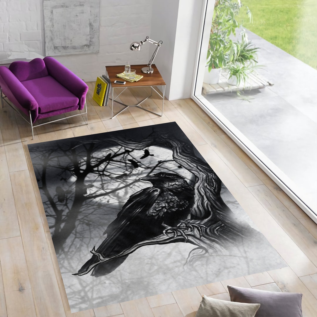 Gothic Crow Area Rug: Witchy Decor, Modern Animal Rug - Etsy