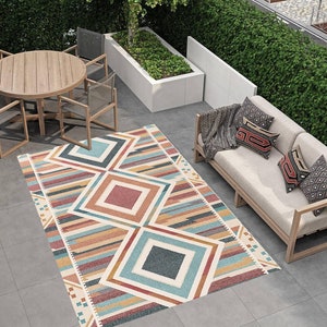 Geometric Rugs,Plaid Rugs,Garden Decor,Outdoor Rug Patio,Patio Rug,Outdoor Mat,Poolside Rug,Farmhouse Rug,Garden Rug,Washable Outdoor Rug