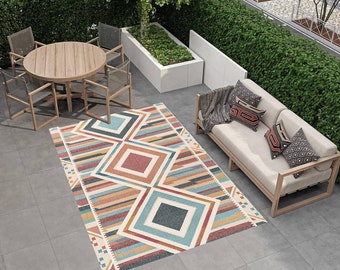 Geometric Outdoor Rug: Plaid Patio Mat, Washable Garden Decor