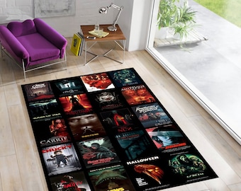 Horror Movie Rug: VHS Films, Retro Cinema Decor