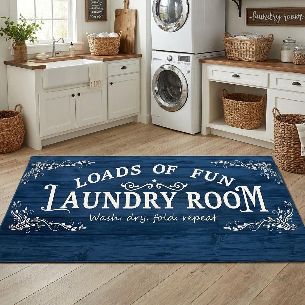 Rustic Laundry Room Rugs Vintage Laundry Room Rug: Non-slip Farmhouse Decor, Retro Design - Etsy