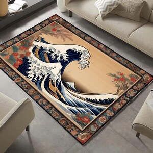 Japanese Rug,Japanese Wave Rug,Great Wave Rug,Area Rugs,Aesthetic Rugs,Rugs for Living Room,Rugs for Bedroom,Decorative Rugs,Entry Rugs