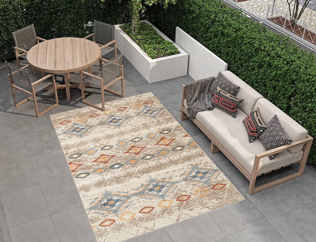 Outdoor Arabic Rug Design Moroccan Style Outdoor Rug: Washable Patio Garden Decor - Etsy