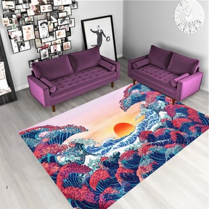 Big Wave Rug,Great Wave Rug,Sun Rug,Japanese Wave Rug,Japanese Rug,Rugs for Living Room,Rugs for Bedroom,Custom Rugs,Modern Area Rugs
