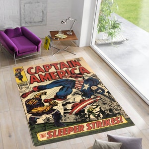 Tappeto di Capitan America, tappeto a fumetti, tappeto con copertina a fumetti, tappeto per cameretta per ragazzi, tappeto per cameretta per bambini, tappeto per ragazzi, regalo per lui, tappeti personalizzati, tappeti per area, regalo personalizzato
