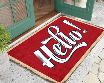 Hello Doormat,Housewarming Gift,Welcome Door Mat,Personalized Custom Doormat,New Home Gift,Wedding Gift,Personalized Gift,Vintage Door mat
