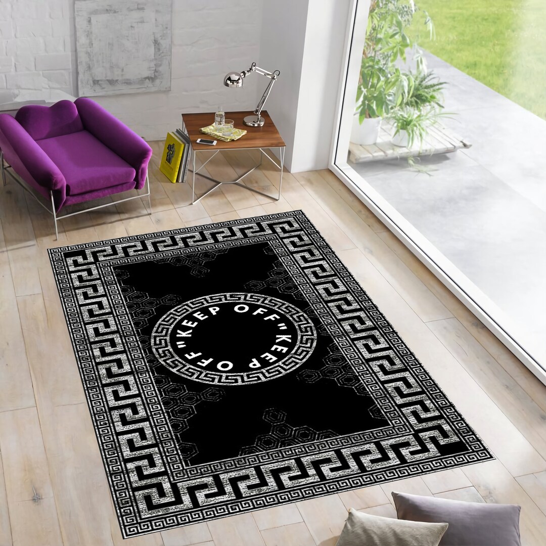 Keep off Greek Key Rug: Modern Black & White Area Rug - Etsy
