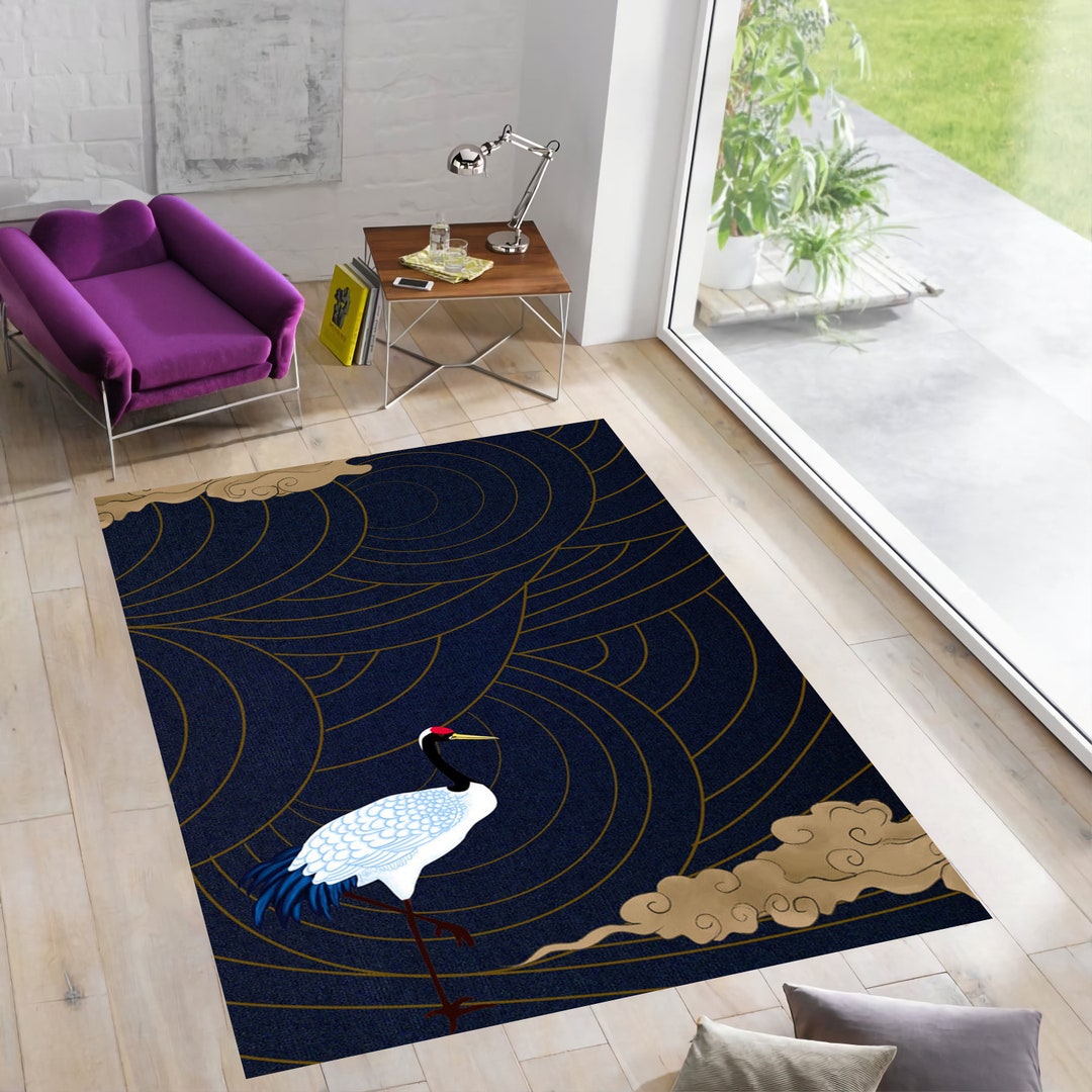 Simplistic Rugs Japanese Japanese Crane Rug: Minimalist Modern Area Rug - Etsy
