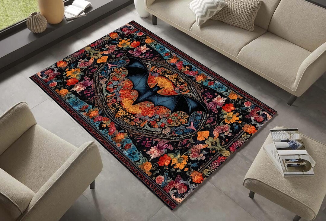 Bat Rug,witchy Aesthetic Rug,gothic Floral Rug,gothic Rug for Goth Room ...