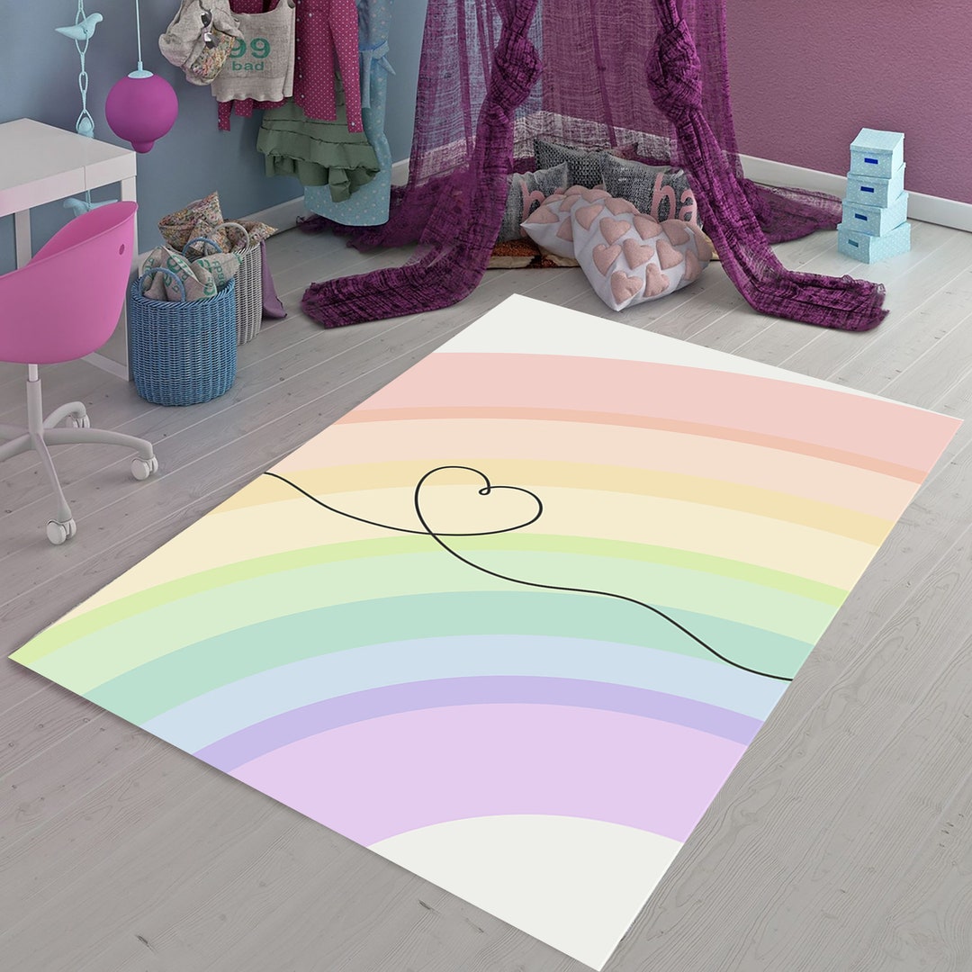 Heart Rug Kids Rainbow Heart Rug: Personalized Kids Room Decor - Etsy