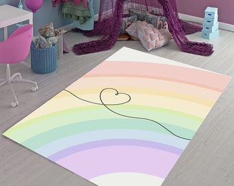 Rainbow Heart Rug: Personalized Kids Room Decor