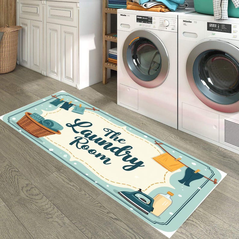 Clothes Ina Rug Vintage Laundry Room Rug: Farmhouse Decor, Non-slip Washable Carpet - Etsy