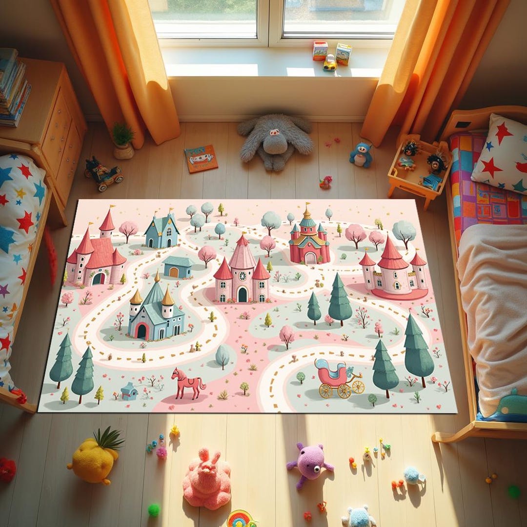 Kids Play Rug Fantasy Fairytale World Kids Rug: Pink Castle Play Mat - Etsy