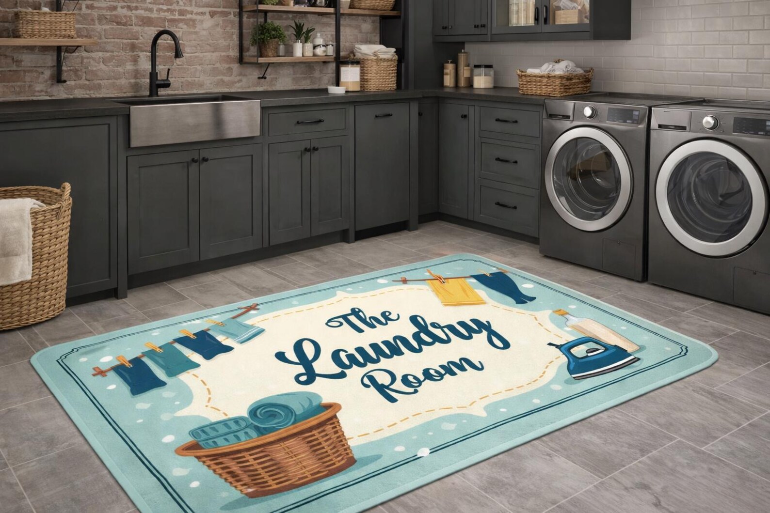 Rustic Laundry Room Rugs Vintage Laundry Room Rug: Farmhouse Decor, Non-slip Washable Carpet - Etsy