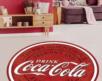 Coca-cola Round Rug: Retro Coke Design, Soft Velvet, Area Rug