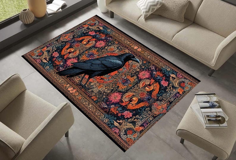 Gothic Floral Crow Rug: Victorian Goth Home Decor - Etsy