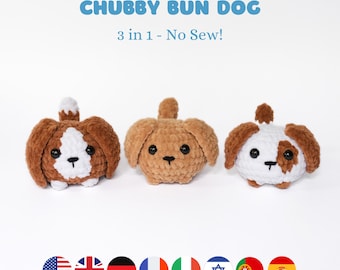 Perro rechoncho 3 en 1, SIN COSTURA y apto para principiantes, patrón de crochet, perro de crochet, perro de pan de crochet, peluche amigurumi, animal de crochet