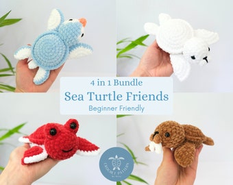 4-in-1 Sea Turtle Crochet Pattern (Low Sew): Penguin, Crab, Seal, Walrus (PDF Pattern)