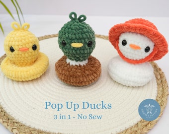 Anatre pop-up 3 in 1, SENZA CUCIRE, adatte ai principianti, modello all'uncinetto, germano reale all'uncinetto, pechino, anatroccolo, anatra all'uncinetto, amigurumi, animale all'uncinetto