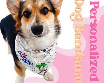 Personalized Reversible Dog Bandana | Custom Embroidered Name | Thrifted Prints