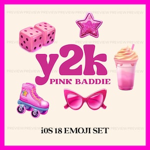iOS 18 Emoji Sticker, Girly Pink Vibes iPhone Icons Pack, Digital Planner Stickers, Cute App Icons, Y2k Girly Emoji