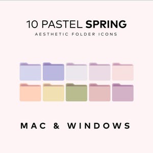 May include: Ten pastel colored folder icons for Mac and Windows computers. The icons are in shades of light blue, lavender, white, pink, peach, yellow, green, and purple.