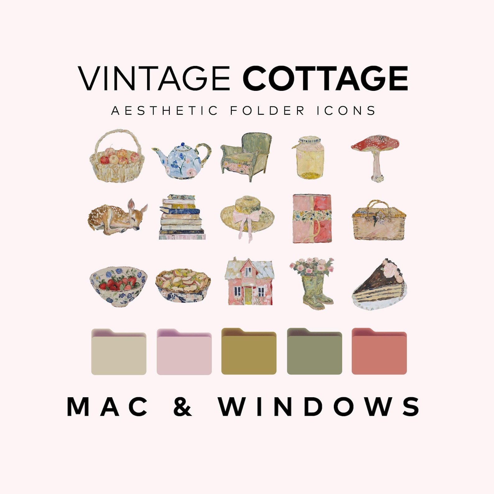20 Desktop Folder Icons Pack, MacBook Folder Icons, Cottage Core Icons ...