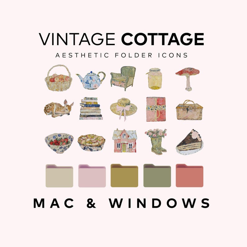 Cottagecore Folder Icon Cottagecore Desktop Folder Icons for Mac & Windows | Cozy Digital ...