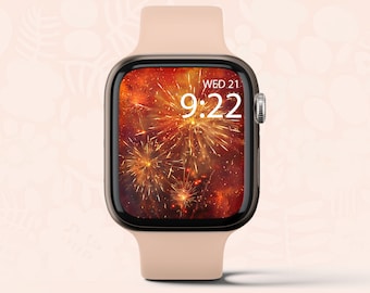 Apple Watercolor Watch Wallpaper, Celebration Colorful Red Fireworks Apple Watch Digital Watch Face, New Year’s Eve Watch Face