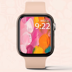 Sfondo Apple Watch, Sfondo Smartwatch, Quadrante Orologio Digitale, Sfondo Floreale Minimale, Quadrante Orologio Acquerello, Download Istantaneo