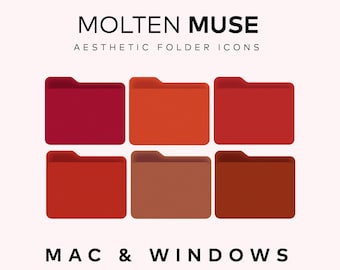6 kräftig rote Ordner Set Desktop Ordner Icons Pack, Fierce Color Palette iMac, Windows Ordner, Aesthetic Custom Ordner