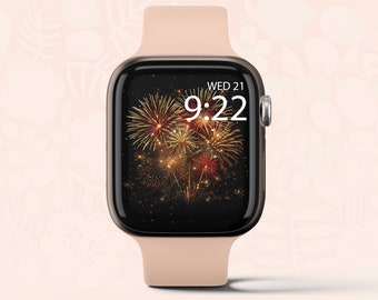 Apple Watercolor Watch Wallpaper, Celebration Colorful  Fireworks Apple Watch Digital Watch Face, New Year’s Eve Watch Face