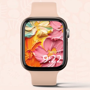 Sfondo Apple Watch, Sfondo Smartwatch, Quadrante Orologio Digitale, Sfondo Floreale Minimale, Quadrante Orologio Acquerello, Download Istantaneo