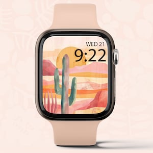 Apple Watercolor Watch Wallpaper, Oil Painting Apple Watch,  Digital Watch Face, Cactus Watch Screensaver, California Vibes Wallpaper