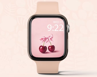 Fondo de pantalla con lazo de cereza para Apple Watch: Elegante esfera rosa (descarga digital)