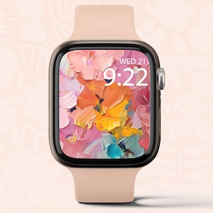 Sfondo Apple Watch, Sfondo Smartwatch, Quadrante Orologio Digitale, Elegante Sfondo Floreale Colorato, Download Istantaneo Quadrante Orologio Acquerello