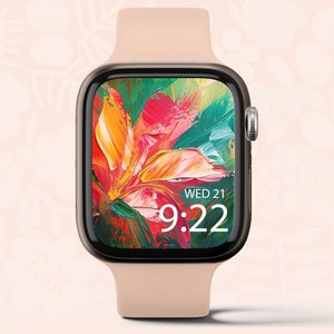 Sfondo Apple Watch, Sfondo Smartwatch, Quadrante Orologio Digitale, Sfondo Floreale Rosso Verde Tropicale Quadrante Orologio Acquerello Download Istantaneo