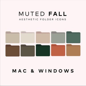 May include: A set of 10 muted fall color folder icons for Mac and Windows. The colors include beige, brown, green, gray, and orange.