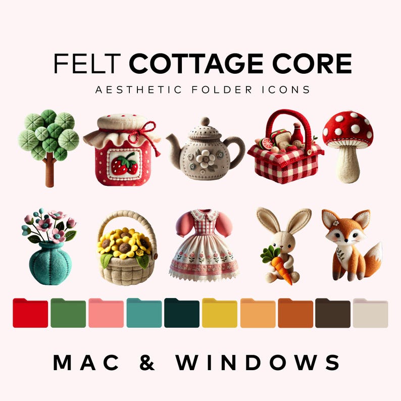 Cottagecore Folder Icon Cottagecore Felt Desktop Folder Icons for Mac & Windows | Cozy Bright ...