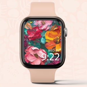 Sfondo Apple Watch, Sfondo Smartwatch, Quadrante Orologio Digitale, Sfondo Floreale Minimale, Quadrante Orologio Acquerello, Download Istantaneo
