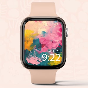 Sfondo Apple Watch, Sfondo Smartwatch, Quadrante Orologio Digitale, Sfondo Floreale Minimale, Quadrante Orologio Acquerello, Download Istantaneo