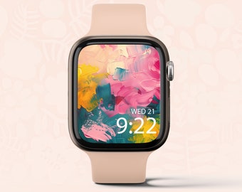 Apple Watch Wallpaper, Smartwatch Background, Digital Watch Face, Minimal Floral Wallpaper, Watercolor Watch Face,  Instant Download