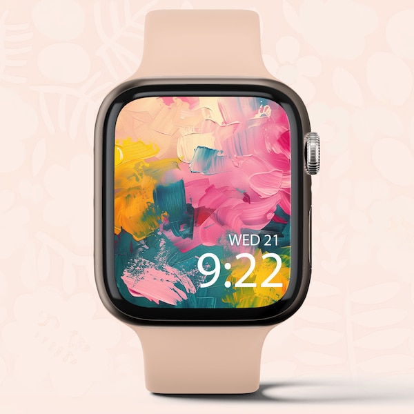 Apple Watch Wallpaper, Smartwatch Background, Digital Watch Face, Minimal Floral Wallpaper, Watercolor Watch Face,  Instant Download