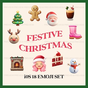 iOS 18 Emoji Sticker, 10 Festive Winter Christmas iPhone Icons Pack, Digital Planner Stickers, Cute App Icons , Winter Illustrations Emoji