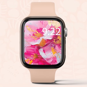 Sfondo Apple Watch, Sfondo Smartwatch, Quadrante Orologio Digitale, Sfondo Floreale Rosa, Quadrante Orologio Pennello Acquerello, Download Istantaneo