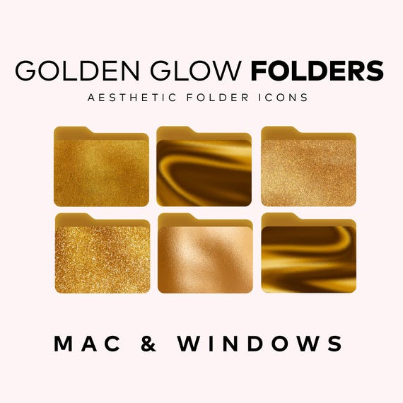 MacとWindows用のキラキラ輝くゴールドのデスクトップフォルダアイコン