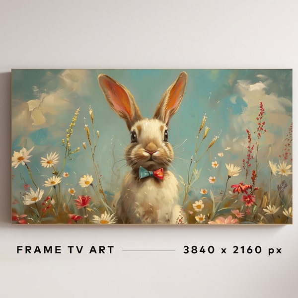 Samsung Frame TV Art, Vintage Easter Bunny Tv Frame Painting, Rabbit Tv Art Frame, Easter Tv Art Frame