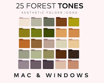 Paquete de 25 iconos de carpetas de escritorio, iconos de carpetas de Mac Book, iconos de carpetas de colores neutros básicos de Forest Green Cottage, organizador de escritorio, lindos iconos PNG