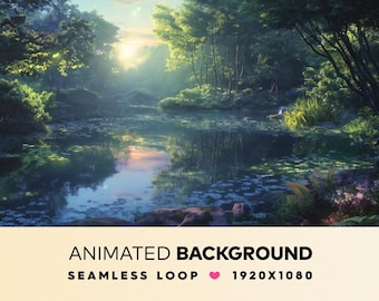 Animated Forest Lake Stream Overlay | Cozy Lofi Vtuber Background MP4